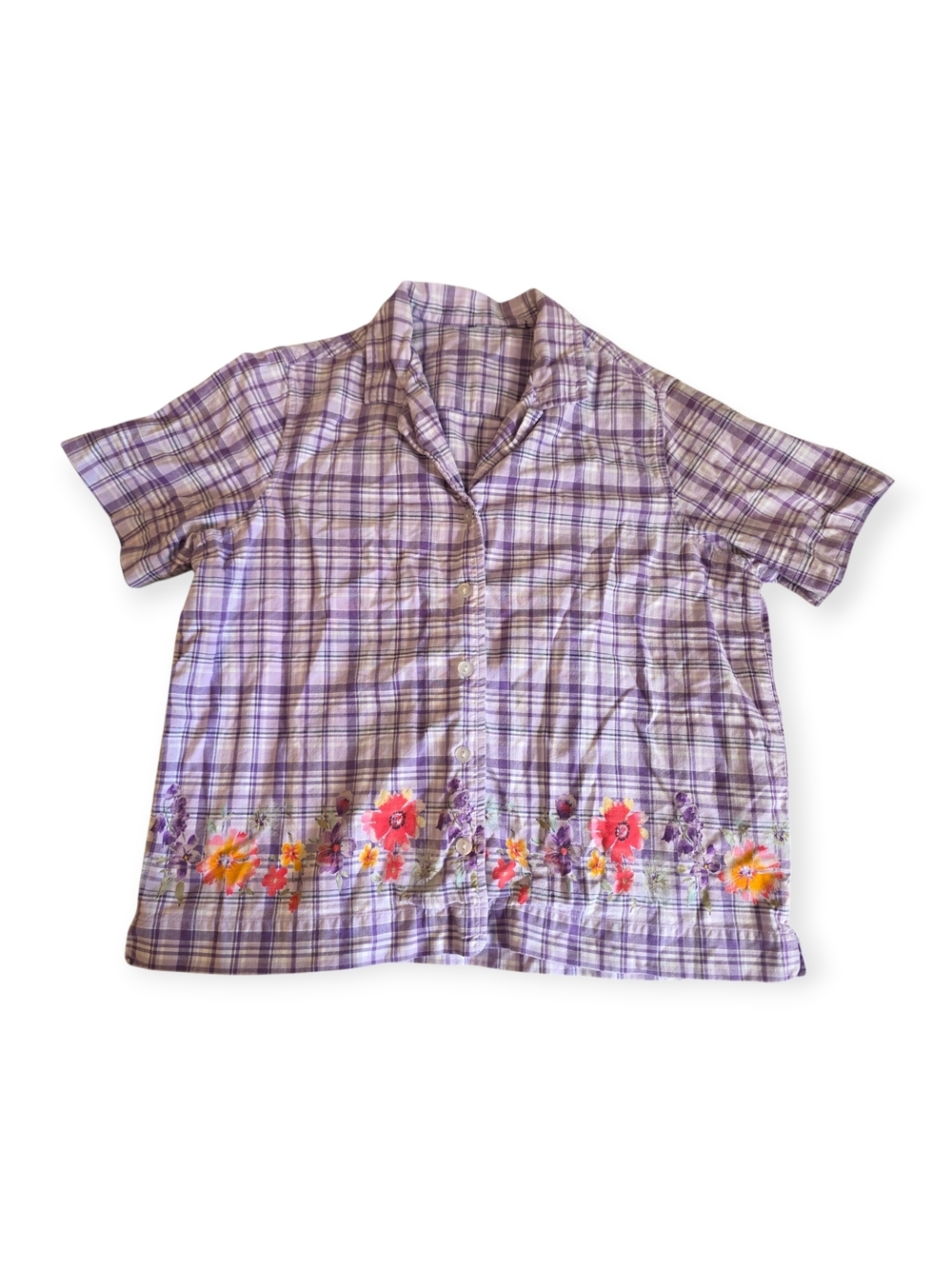 Erika Purple Plaid Floral Pajama Set – 100% Cotton – Size M